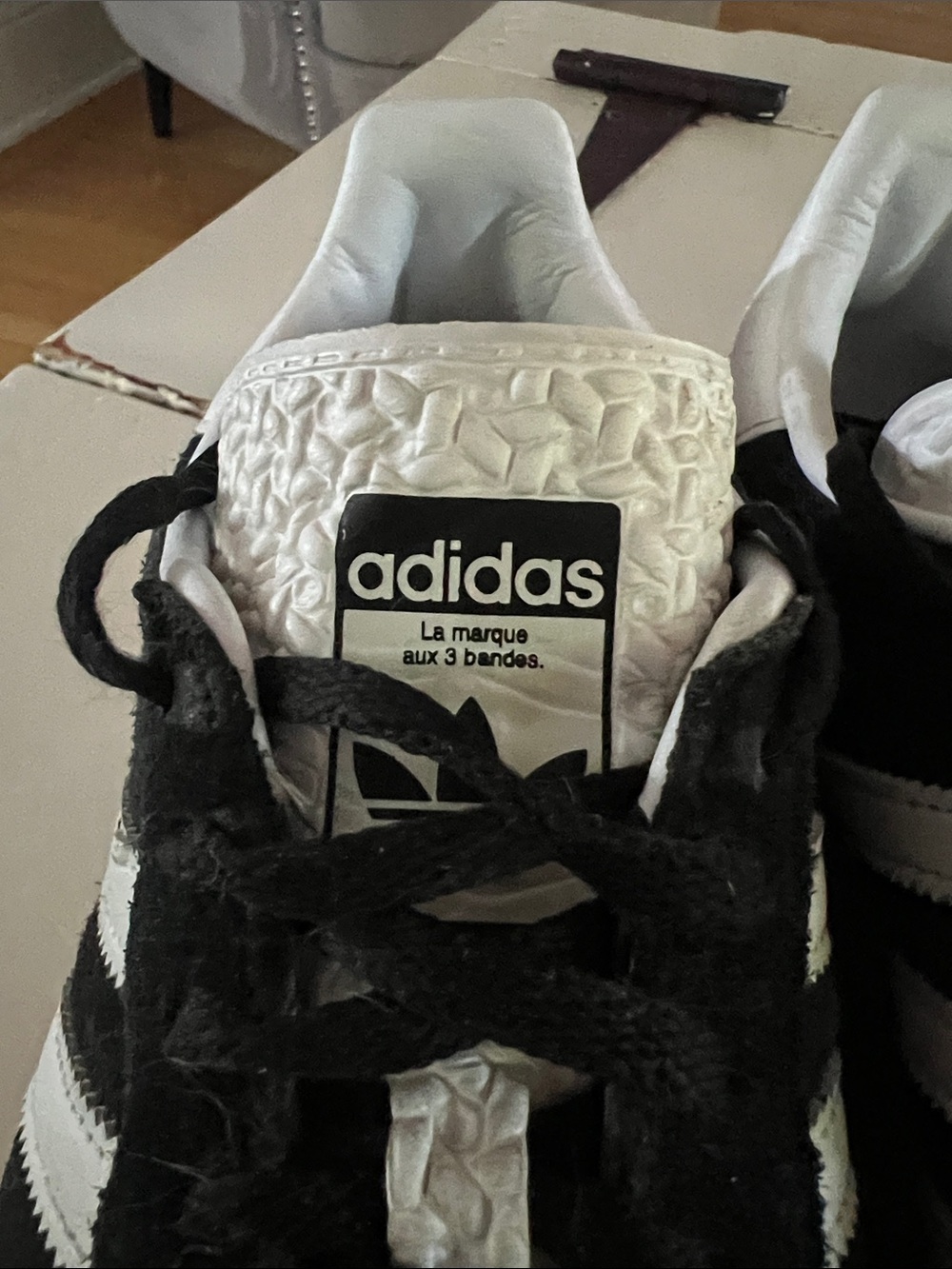 adidas Gazelle Black & White Suede Sneakers with Gum Sole platform - Picture 6 of 7